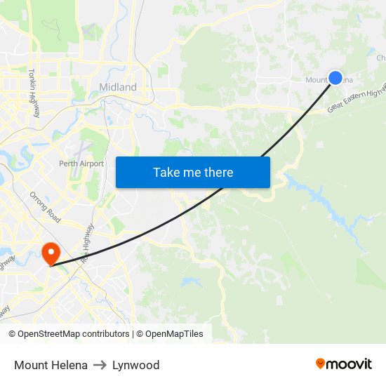 Mount Helena to Lynwood map