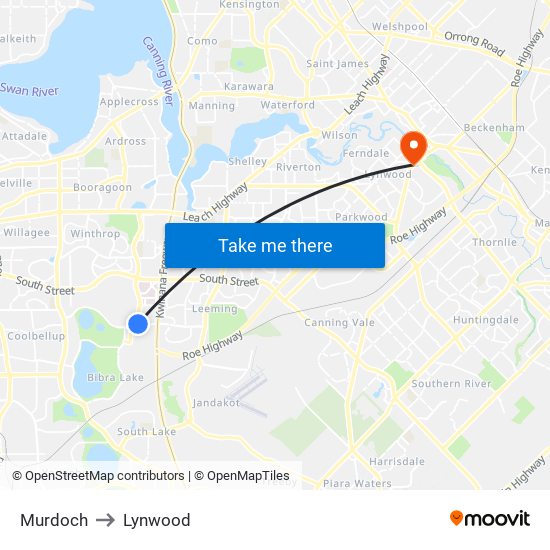 Murdoch to Lynwood map