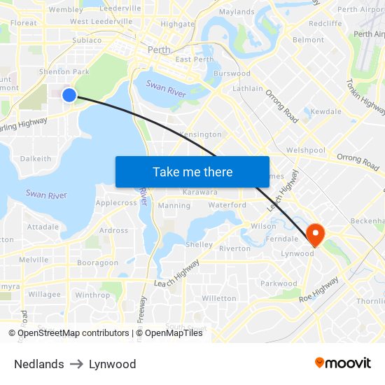 Nedlands to Lynwood map