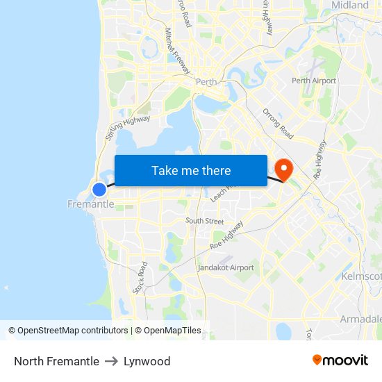 North Fremantle to Lynwood map
