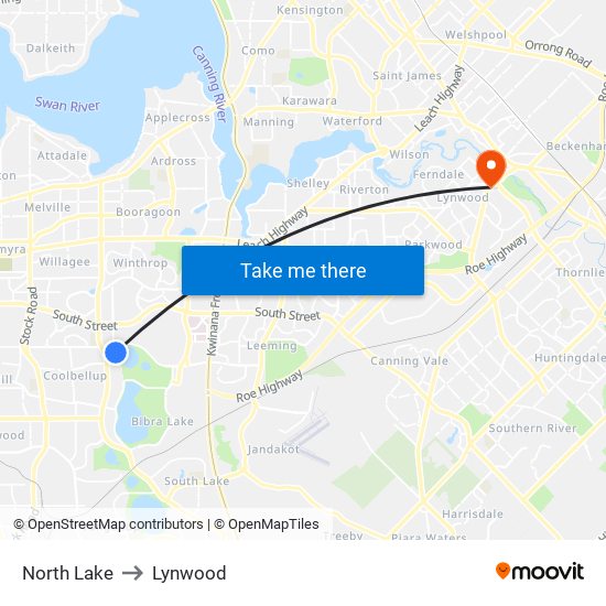 North Lake to Lynwood map