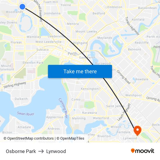 Osborne Park to Lynwood map