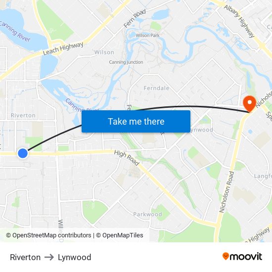 Riverton to Lynwood map