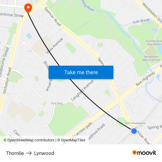 Thornlie to Lynwood map