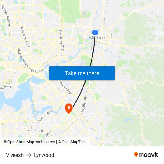 Viveash to Lynwood map