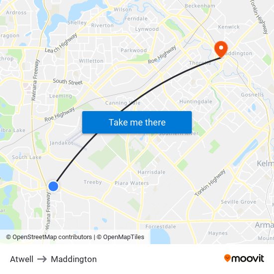 Atwell to Maddington map