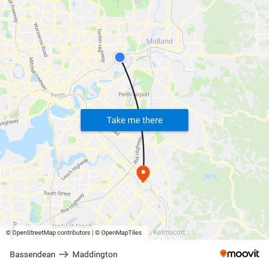 Bassendean to Maddington map