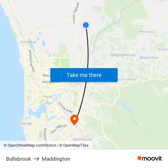 Bullsbrook to Maddington map