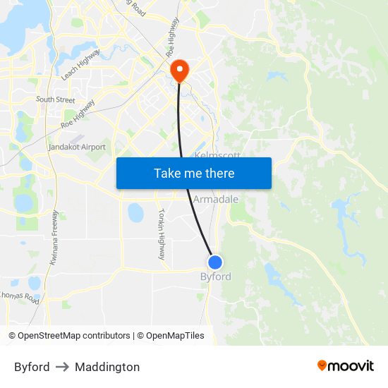 Byford to Maddington map