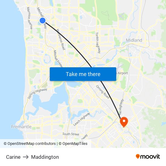 Carine to Maddington map