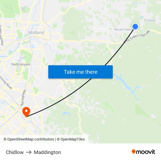 Chidlow to Maddington map