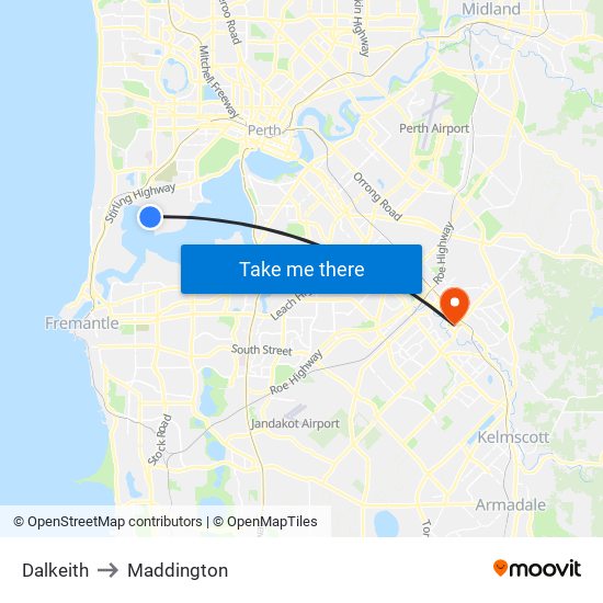 Dalkeith to Maddington map