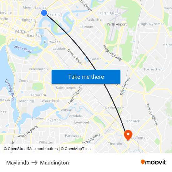 Maylands to Maddington map