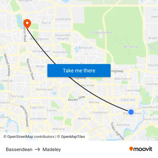 Bassendean to Madeley map