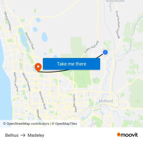 Belhus to Madeley map