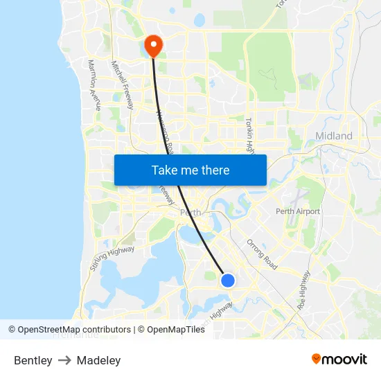 Bentley to Madeley map