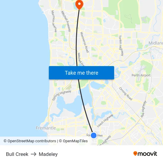 Bull Creek to Madeley map