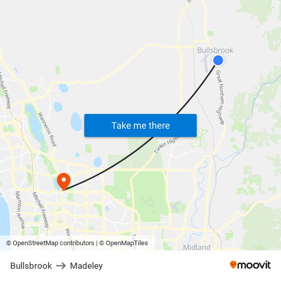 Bullsbrook to Madeley map