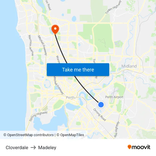 Cloverdale to Madeley map