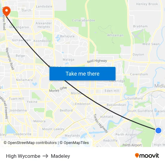 High Wycombe to Madeley map