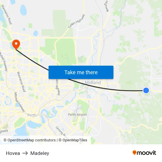 Hovea to Madeley map
