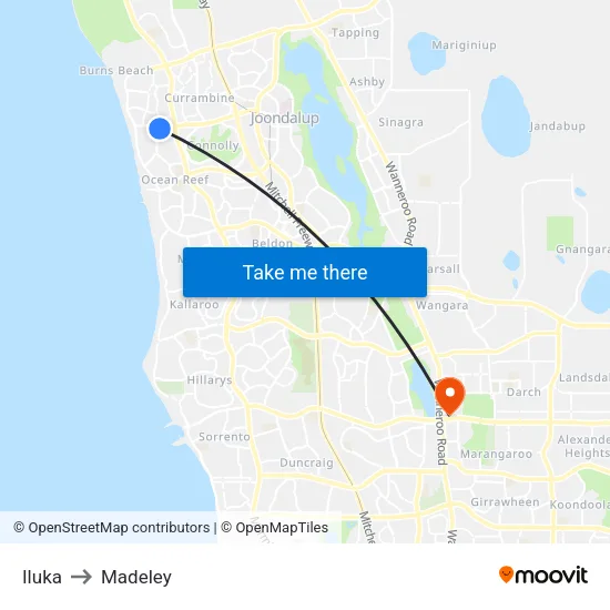 Iluka to Madeley map