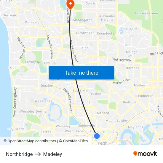 Northbridge to Madeley map