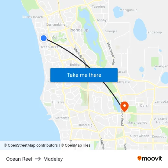 Ocean Reef to Madeley map