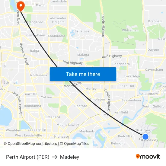 Perth Airport (PER) to Madeley map
