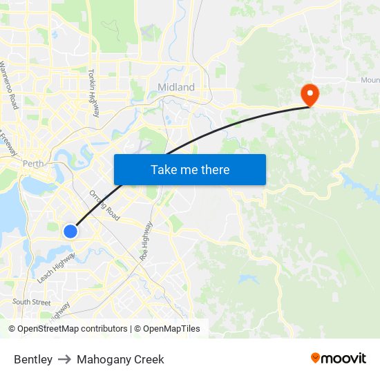 Bentley to Mahogany Creek map