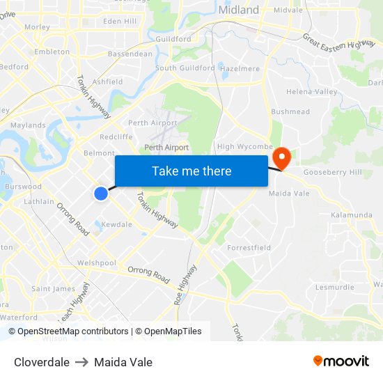 Cloverdale to Maida Vale map