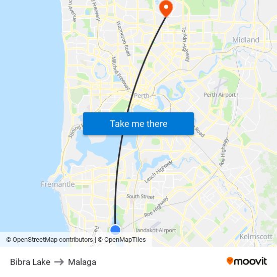 Bibra Lake to Malaga map