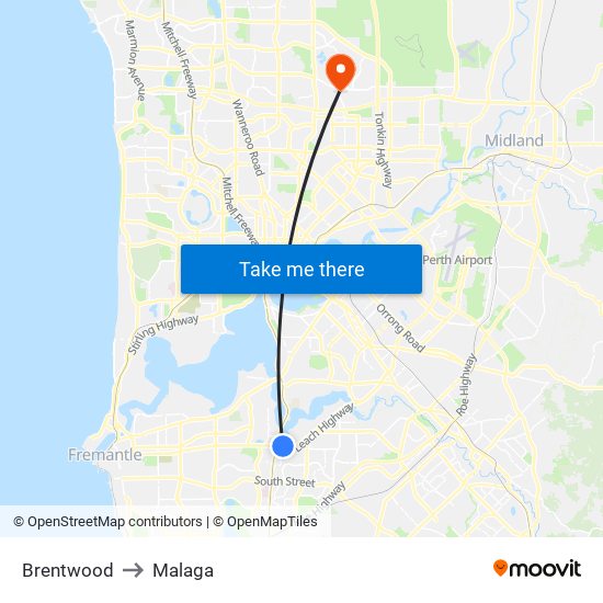 Brentwood to Malaga map