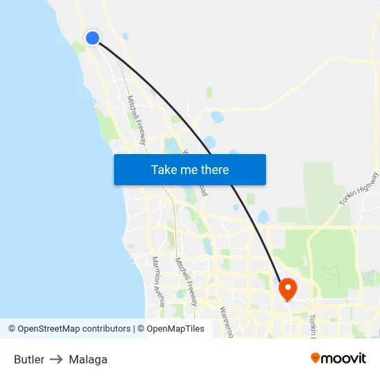 Butler to Malaga map