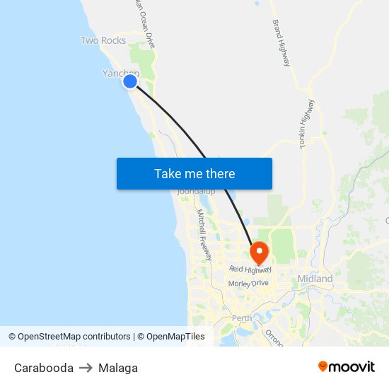 Carabooda to Malaga map