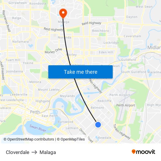 Cloverdale to Malaga map