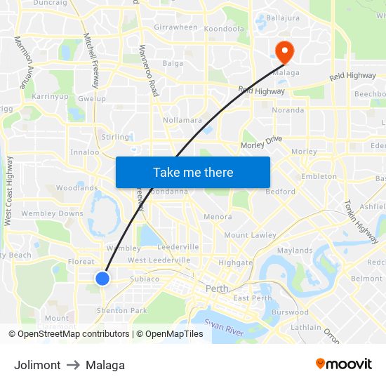 Jolimont to Malaga map