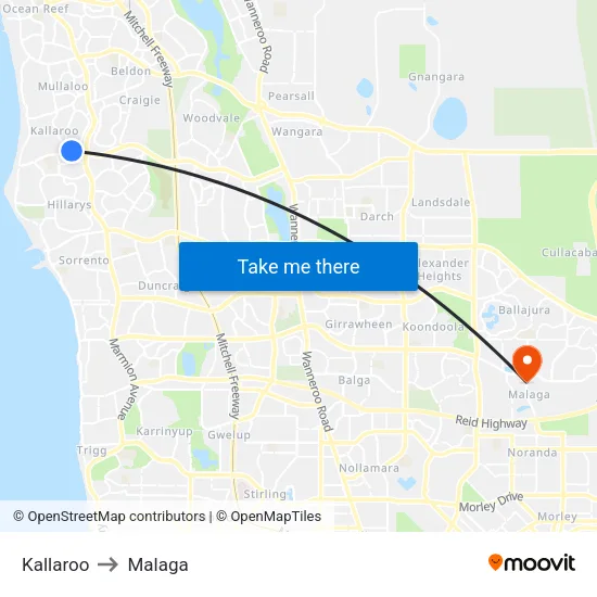 Kallaroo to Malaga map