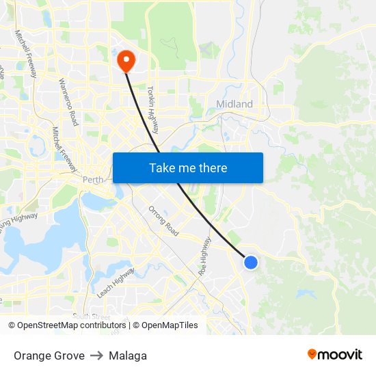 Orange Grove to Malaga map