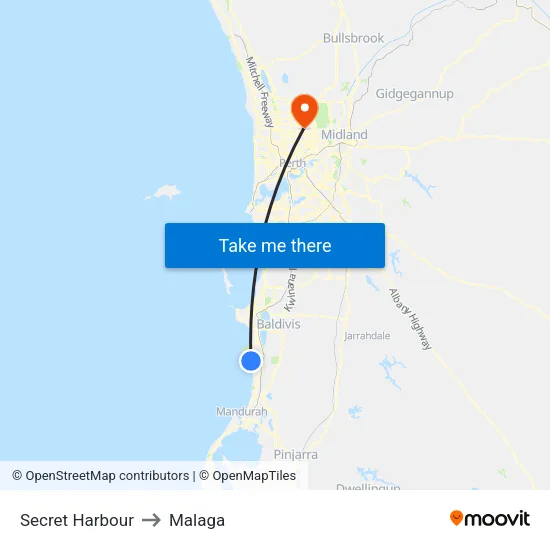 Secret Harbour to Malaga map
