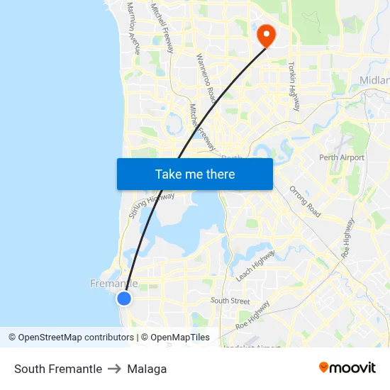 South Fremantle to Malaga map