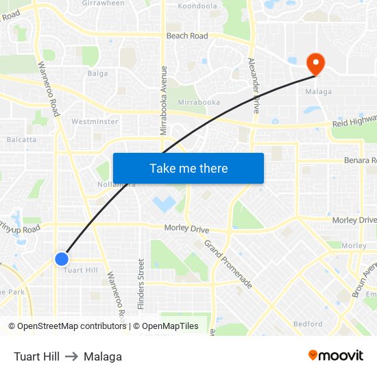 Tuart Hill to Malaga map