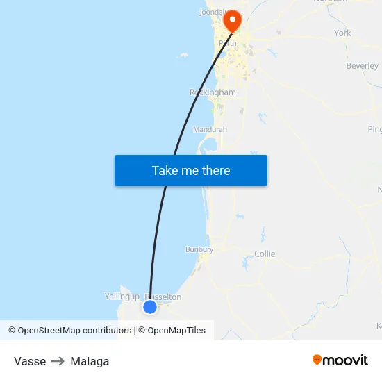 Vasse to Malaga map