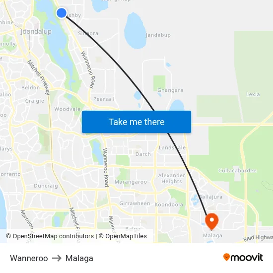 Wanneroo to Malaga map