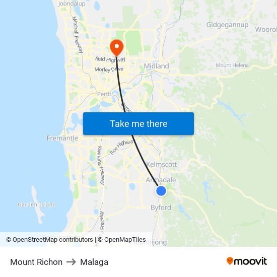 Mount Richon to Malaga map