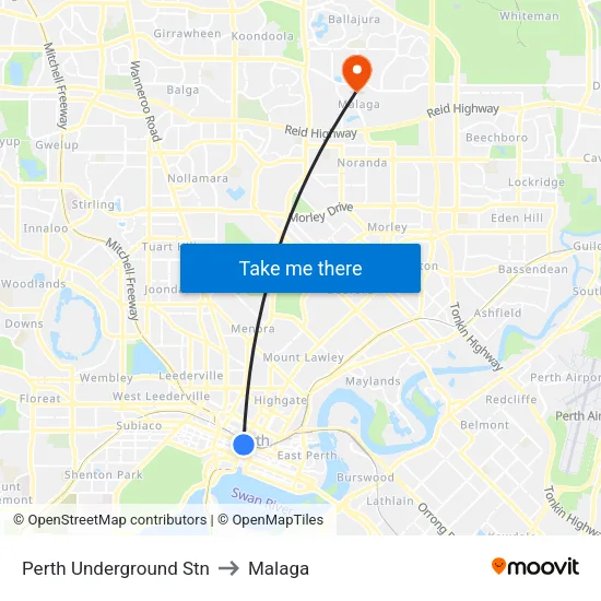 Perth Underground Stn to Malaga map