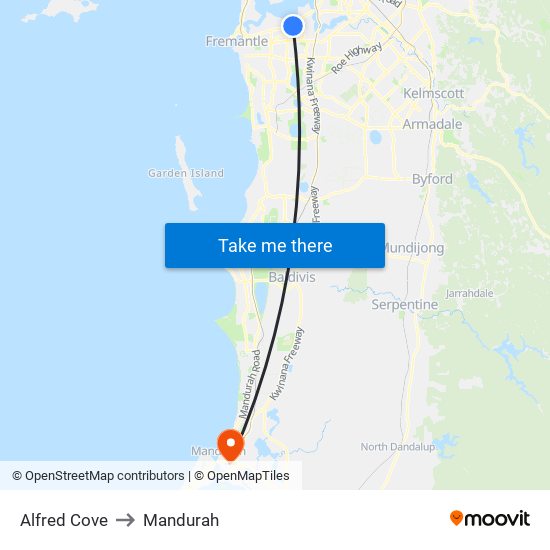 Alfred Cove to Mandurah map