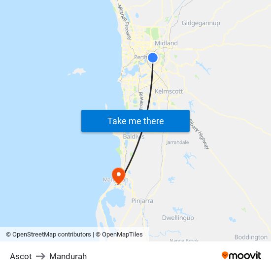 Ascot to Mandurah map