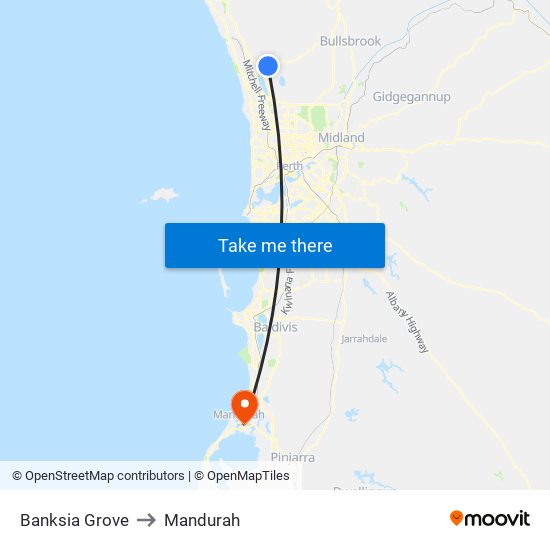 Banksia Grove to Mandurah map