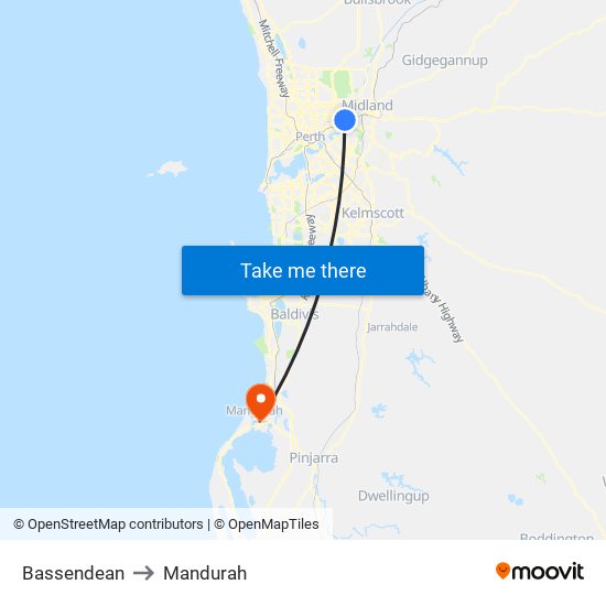 Bassendean to Mandurah map